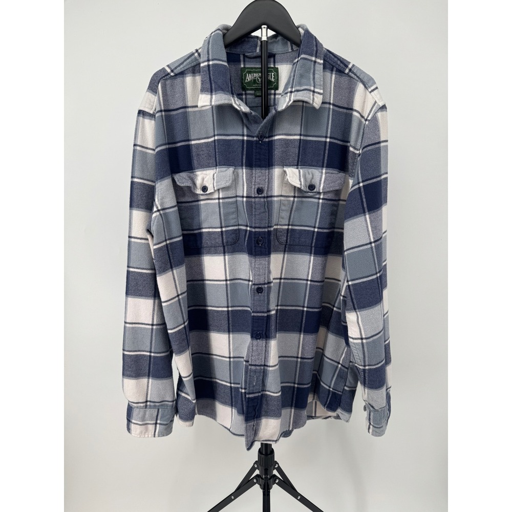 American‎ Eagle Mens Blue Plaid Fleece Flannel Shirt Button Up XXL